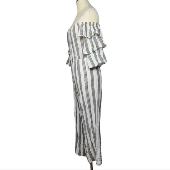 Flying Tomato Off Shoulder Striped White Gray Jumpsuit XS - Picture 3 of 8